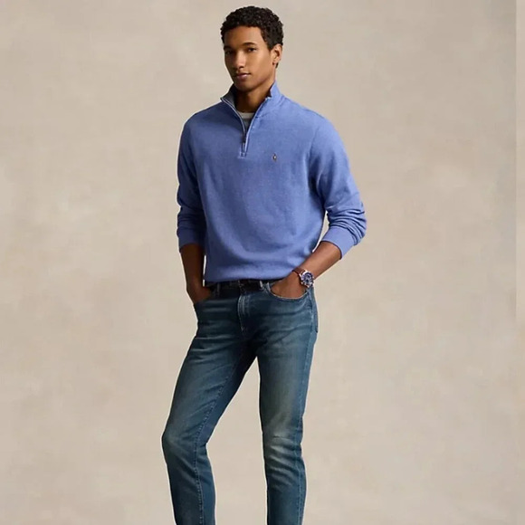 Polo Ralph Lauren Quarter Zip Sweater Pullover Long Sleeve Estate Rib Blue XL - Picture 1 of 12